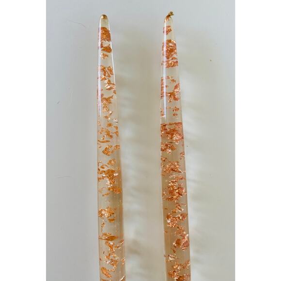 VINTAGE Gregorian Clear & Copper Flecks Lucite Taper Candles MCM Home Decor - Picture 2 of 5
